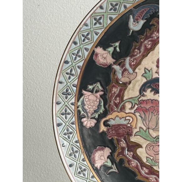 Vtg Oklahoma Import Blue Chinoiserie Asian hand painted decorative plate dish - Picture 5 of 10